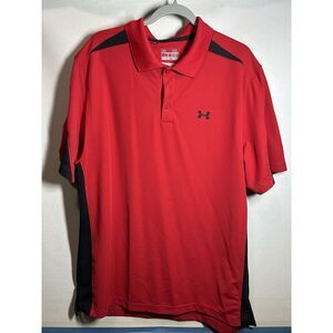 Under Armour Loose Heatgear Polo Shirt MensXL Red Black Stretch Performance Golf